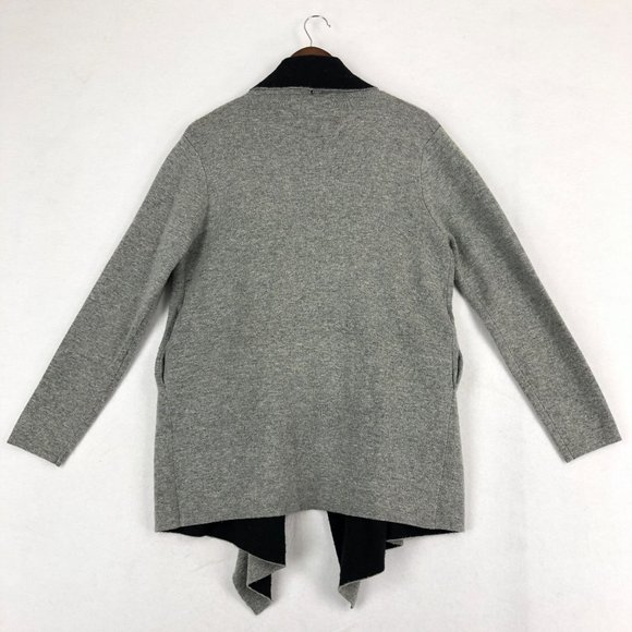 Sinuous Women's Size Medium Black Grey Wool Blend Drapey Knit Cardigan Sweater - Picture 9 of 9